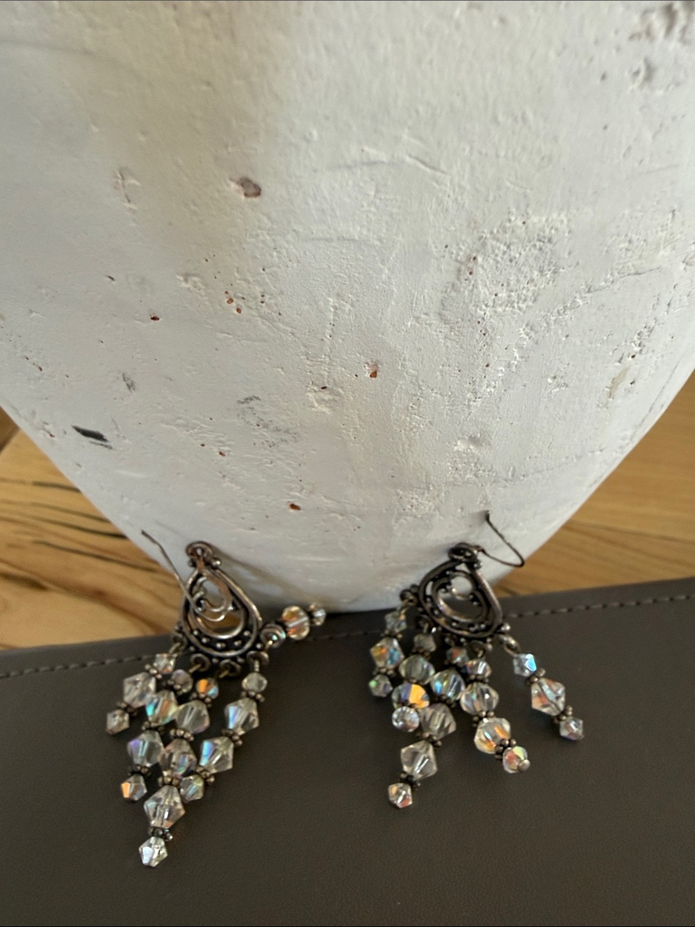 Crystal Bead Chandelier Earrings - Silver Tone